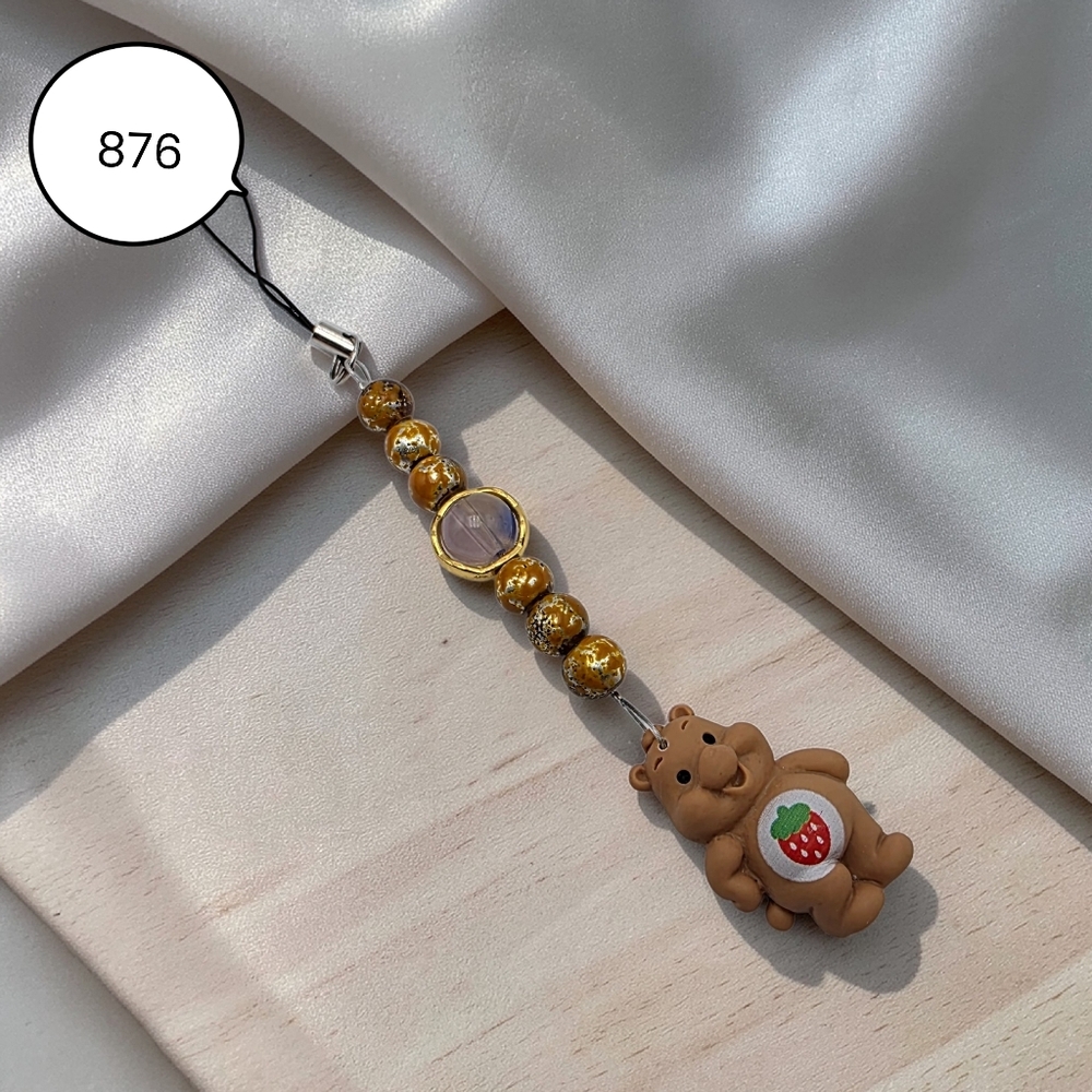 Brown Bear Strawberry Charm Phone Strap